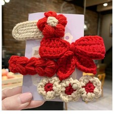 4Pcs Cute Knit Hair Clips Flower Bow Bang Clip Chrismas Party Hair Assessories