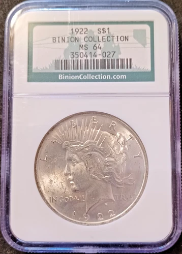 1922 $1 Peace Dollar from the Binion Collection NGC MS64