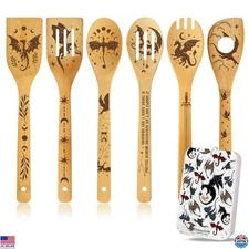 Romantasy Dark Academia Fourth Wings Dragon Engraved Bamboo Spoons Gifts Set |