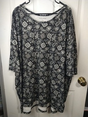 Woman Within 34/36 Tee Black White Paisley Floral SS Pullover Tunic Casual