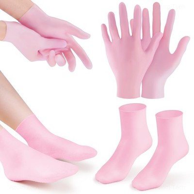 Calcetines y guantes hidratantes silicona rosa manos y pies secos y agrietados