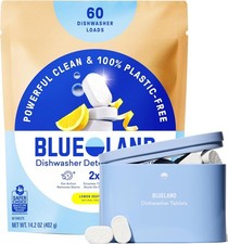 BLUELAND Plastic-Free Dishwasher Tablets Lemon Zest 60 Count Tin