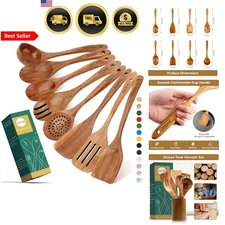 Wooden Spoons Cooking Utensil Set Nonstick Kitchen Tools Teak 8 Pack