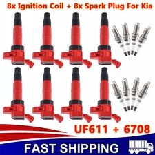 8 Pack UF611 Ignition Coil and Iridium Spark Plug For Hyundai Equus 4.6L V8 2011