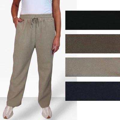 PAULO DUE Ladies Fleece Lined Elastic Waist Trousers, Textured Waffle Material Relaxed Fit