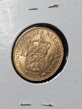 🌟 1932 Netherlands 10 Gulden Queen Wilhelmina Gold UNC Coin, 0.1947 oz AGW