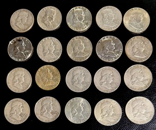 Franklin Half Dollar Roll of 20 90% Silver, Various Dates/Mints Price Under Melt
