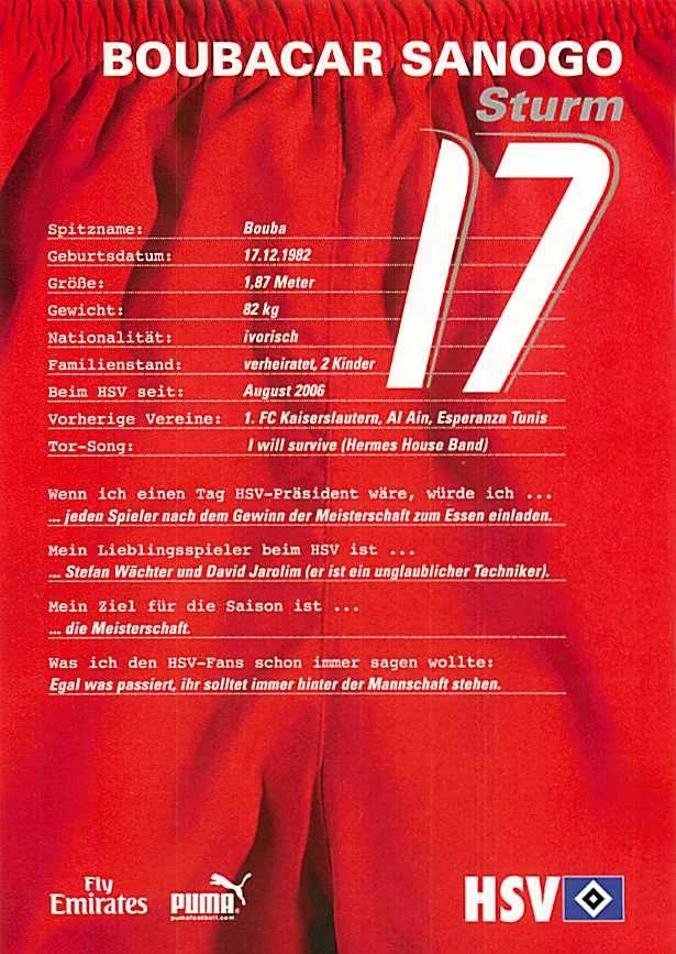 Boubacar Sanogo Original Autogrammkarte HSV - ca.11cm x 15cm - Bild 2 von 2