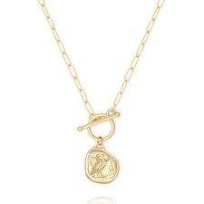 POTESSA 18k Gold Owl Coin Pendant Necklace for Women Paperclip Link Chain