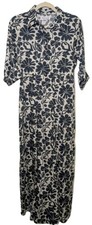 Beau & Ro Navy Ivory Floral Maxi Shirt Dress Size Small EUC MSRP $288
