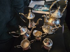 Silver Plated 7 Piece Coffee & Tea Pot sets with Burner made in India Vintage