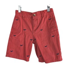 Janie And Jack Boys Red Chino Shorts With Embroidered Blue Whales Size 5 Cotton