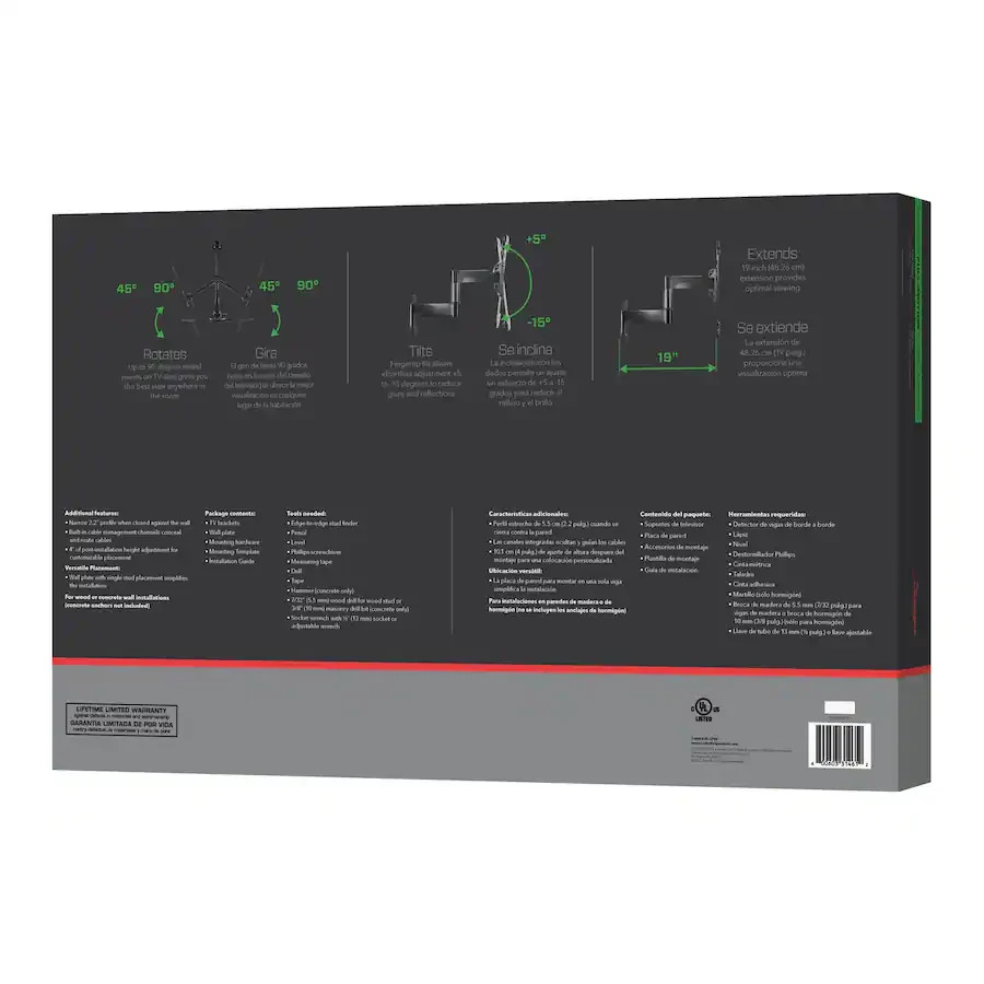 Rocketfish - Full-Motion TV Wall Mount for Most 32”-55” TVs - Black