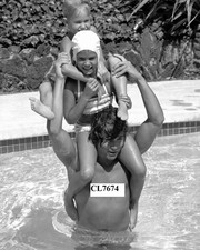 Michael Landon with Children Jennifer and Sean Playing in Swimming Pool Photo