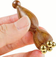 Mini Ice Roller, Sandalwood Facial Massage Tool, 5 Copper Beads for Face and Eye