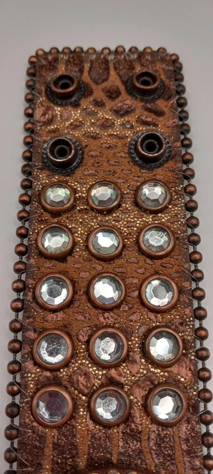 Браслет широкий натуральная кожа с 1 большим желтым граненым кристаллом 8 дюймов - Изображение 3 из 4