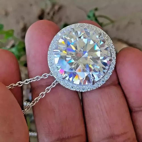 RARE 35.00 Ct Certified White Treated Diamond Solitaire Pendant in 925 Silver - Picture 3 of 6