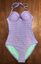  NWT OLD NAVY SMALL PERIWINKLE BLUE WHITE DIAMOND PATTERN ONE PIECE SWIMSUIT