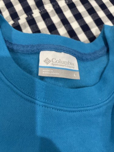 Columbia Men's Vertical Logo Trek Crew Sweatshirt Blue White Size L - Picture 2 of 12