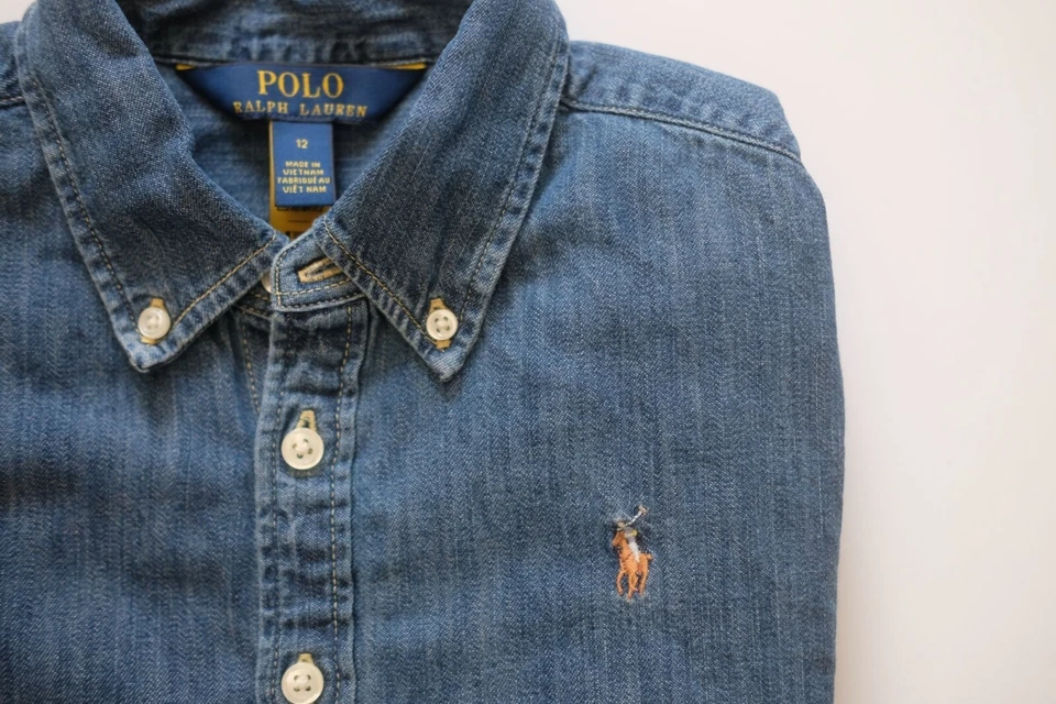 VESTIDO CAMISERO RALPH LAUREN POLO DENIM CON BOTONES CAMBRAY DE COLECCIÓN Y2K NIÑAS TALLA 12 Foto 3 de 4