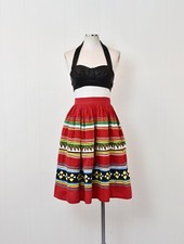 Vintage 1950s Seminole Native American Patchwork Souvenir Red Skirt Medium Large