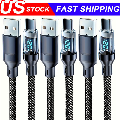 120w Super Fast USB Type-C Charging Braid Phone Charger Lead with Display LOT