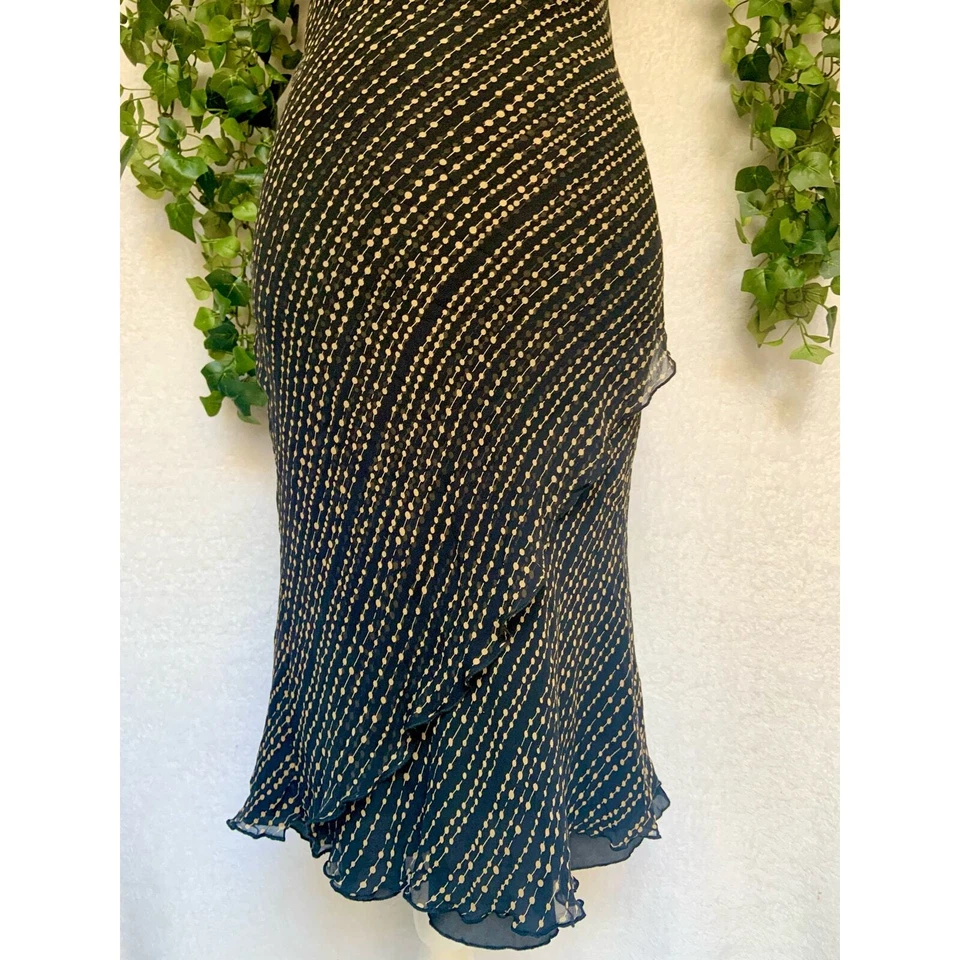 Poleci платье винтажный черный и золотой 100% шелк и кожаный ремень миди платье 8 средний - Изображение 2 из 4