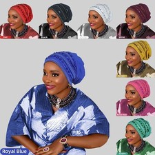 Glitter Pleated Turban Cap Women African Auto Gele Headtie Muslim Wrap Headwear