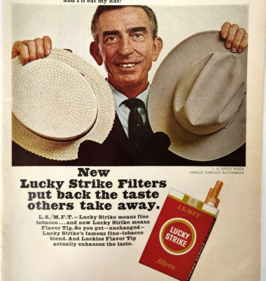 Eat My Hat Speed Riggs Lucky Strike Cigarette 1965 Magazine Print Ad Luckies