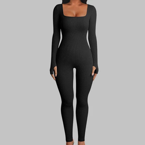 Damen Frau Jumpsuit Sport Yoga Gym Fitness Bodysuit Einteiler Overall Langarm - Bild 5 von 29