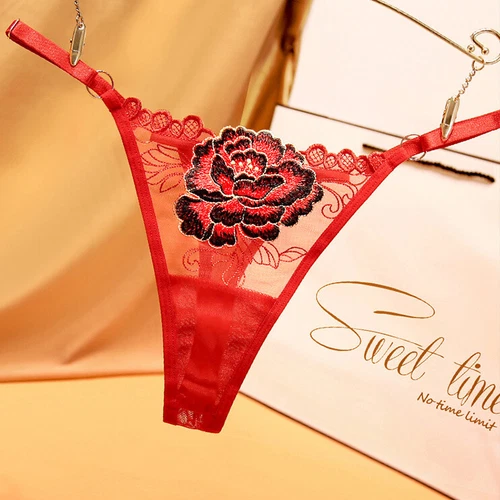 Perizoma donna sexy perizoma sfacciato lingerie intimo pizzo floreale mutandine trasparenti - Foto 16 di 20