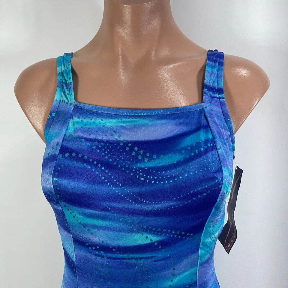 Traje de baño Jantzen vintage años 90 de una pieza control de barriga acuarela metálico nuevo con etiquetas 12 Foto 3 de 4