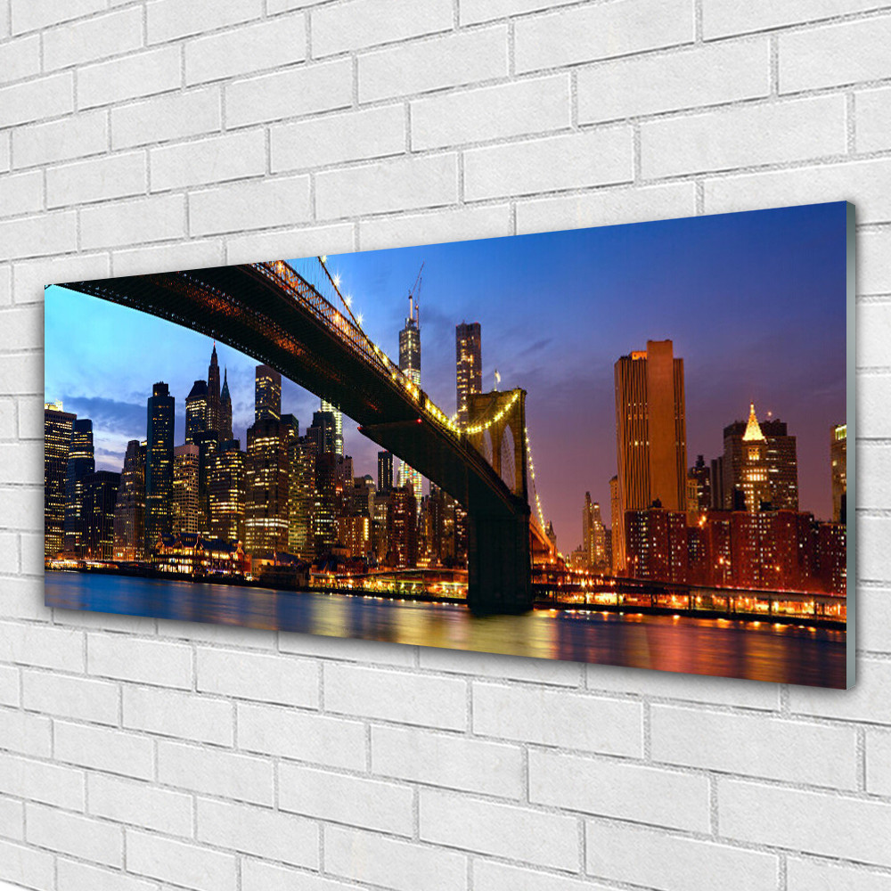 Tableau plexiglas panoramique architecture pont ville eau pour deco murale