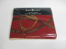 RARE Vintage New Ralph Lauren ELLIOT Equestrian Red Cream Plaid Flat Sheet- Twin