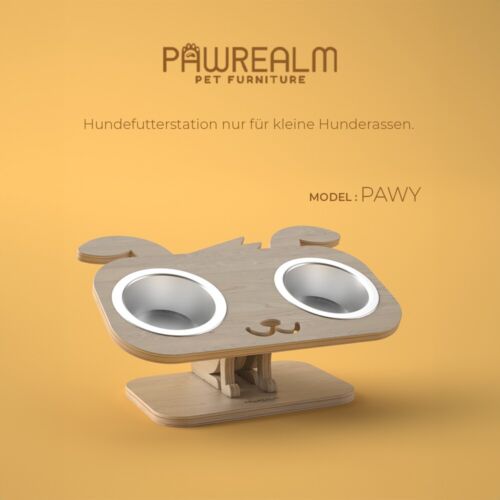 Tazón para perros elevado de madera - Tazón doble de acero inoxidable para perros medianos - Imagen 2 de 7
