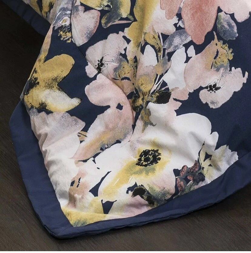 Exuberante Juego de Edredón Floral Acuarela Azul Talla King 7 Piezas Foto 4 de 4