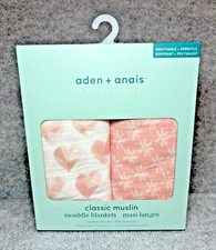 Aden Anais 'Piece Of My Heart' 2 Pack 100 Cotton Muslin Swaddle Blankets, NWT