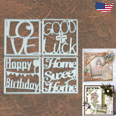 Square Framed Sentiments Words Cutting & Embossing Dies Happy Birthday Love Luck