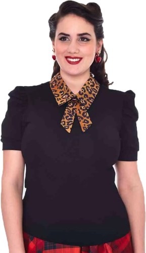 Blusa Rockabilly Voodoo Vixen »LEOPARD COLLAR« Vintage MANGAS ABULLONADAS AÑOS 50 - Imagen 2 de 3