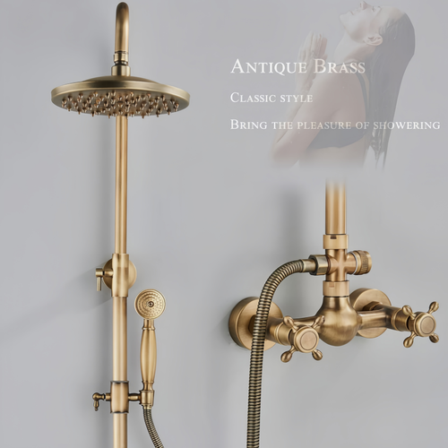 Brass Bathroom Hose Faucet Set Shower Mixer Matte Gold Set Round Adjustable NEW - Picture 3 of 8