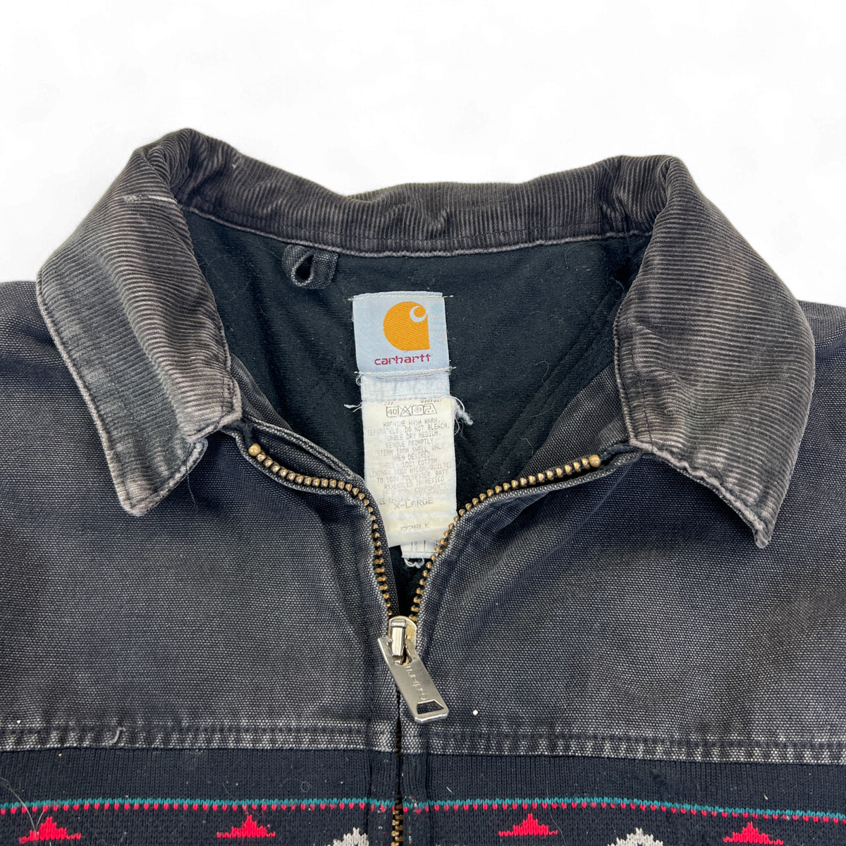 Vtg Carhartt J77 BLK Jacket Mens L Aztec Quilted Black RARE