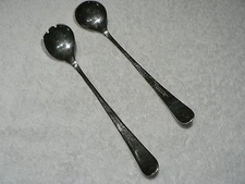 ANTIQUE CELTIC QUALITY SILVER PLATE ON BRASS SERVING SPOON & FORK SET ENGLAND