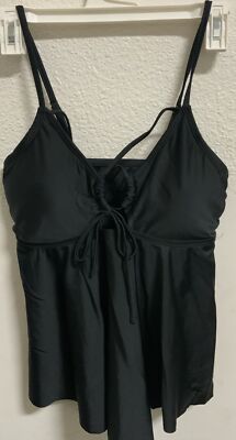  Time & Thru Missy Tankini Top With Removable Cups - Black  (Size Small 4-6)