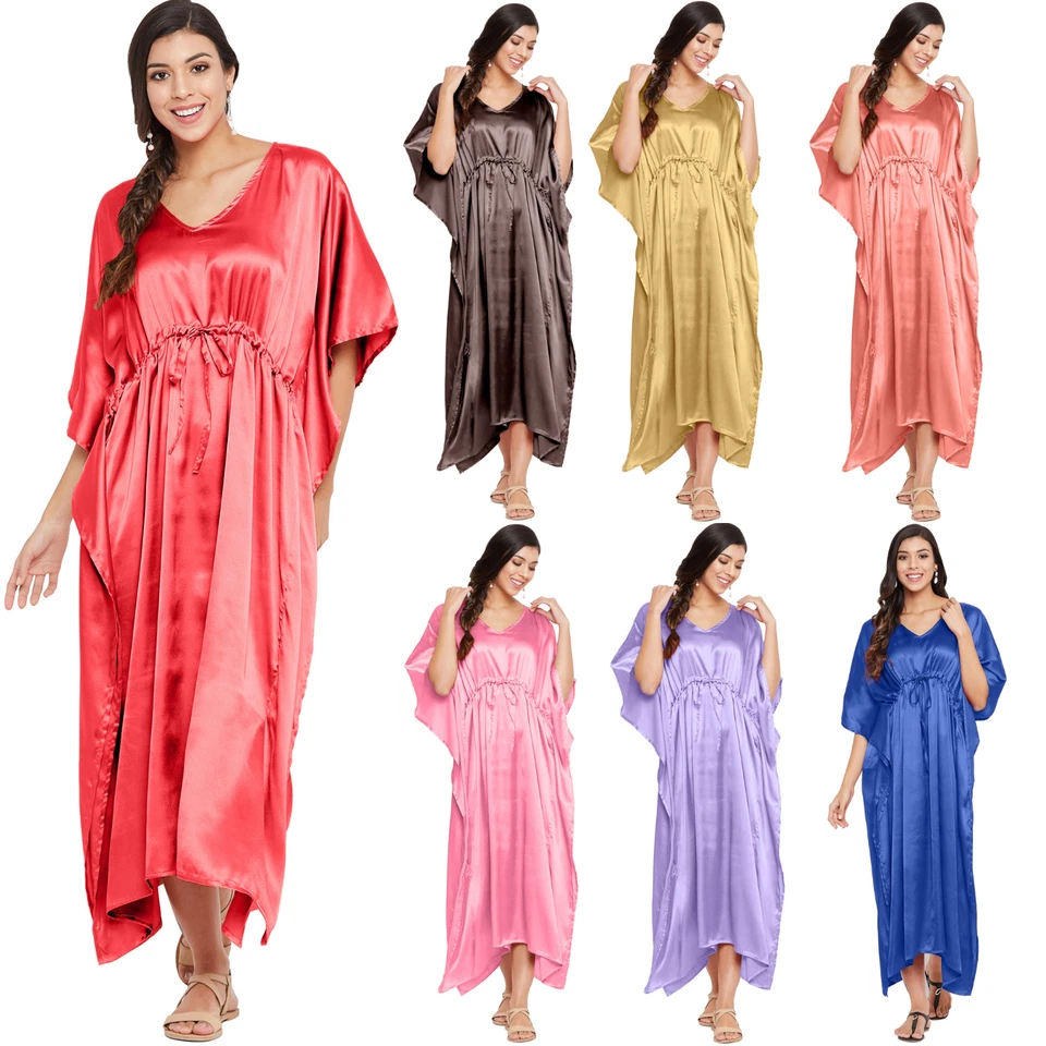 US Women Satin Silk Robe Dress Sleepwear Lingerie Long Nightdress Nightgown Maxi - Image 2 of 3