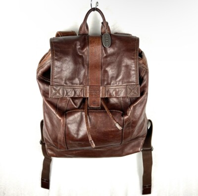 Fossil Vintage Brown Leather Backpack 15” Laptop Drawstring  display picture 1
