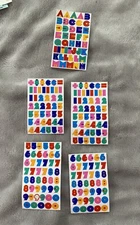 Mrs. Grossman's Lot 5 Sheets Multi Color Alphabet Number Letters 1991 Stickers
