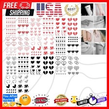 Red Black Love Hearts Temporary Tattoos 15 Designs 2 Colors 360 Patterns, Wat...