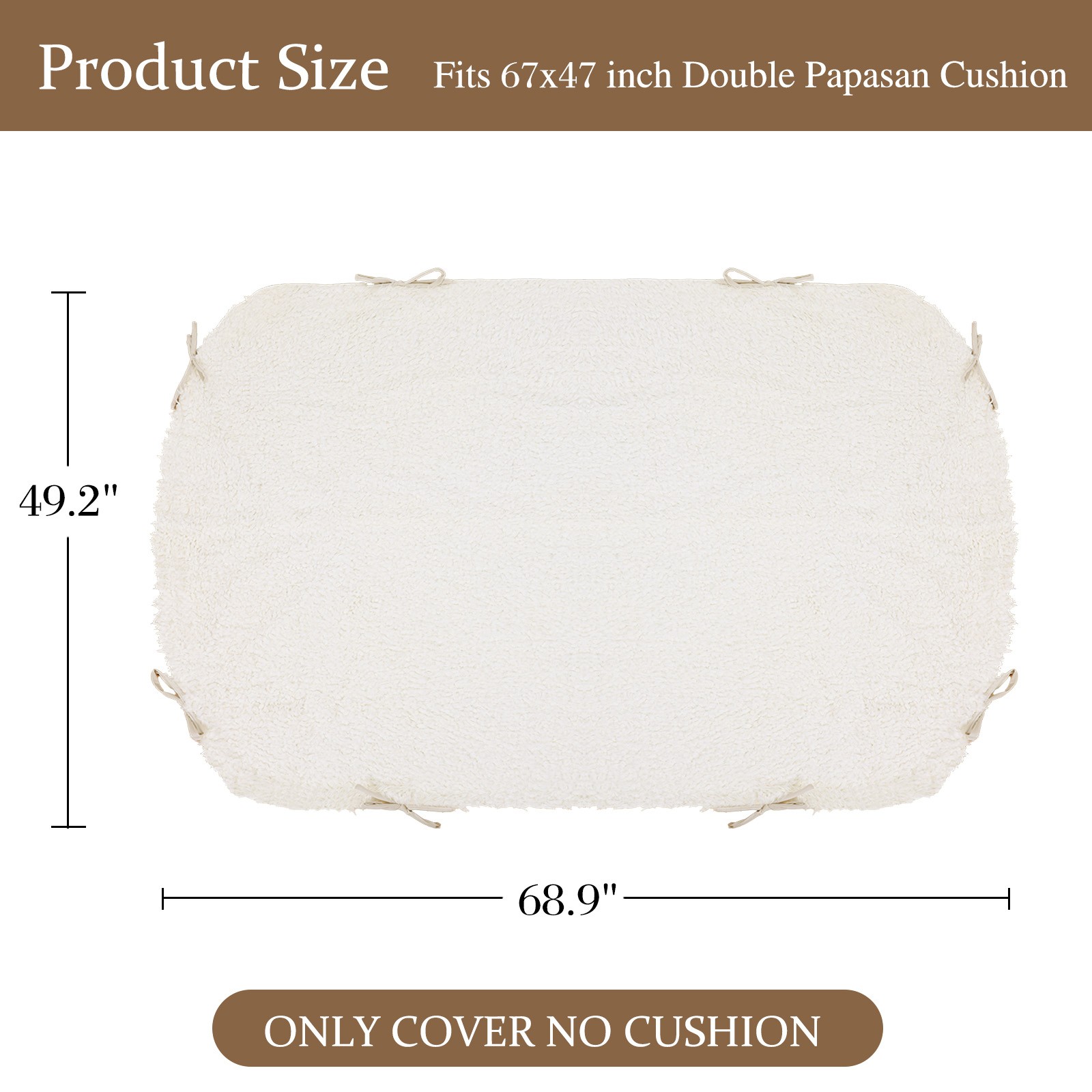 Long-Pile Papasan Chair Cushion Cover Shaggy Faux Fur Plush Slipcover w/ Zipper
