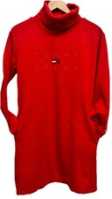 Tommy Hilfiger Women's Red Tommy Jeans FlagTurtleneck Tunic Sweater Dress Sz M
