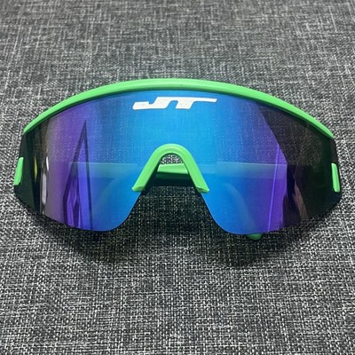 Vintage JT Racing Threads Sunglasses Green Frames Purple/Blue Lens